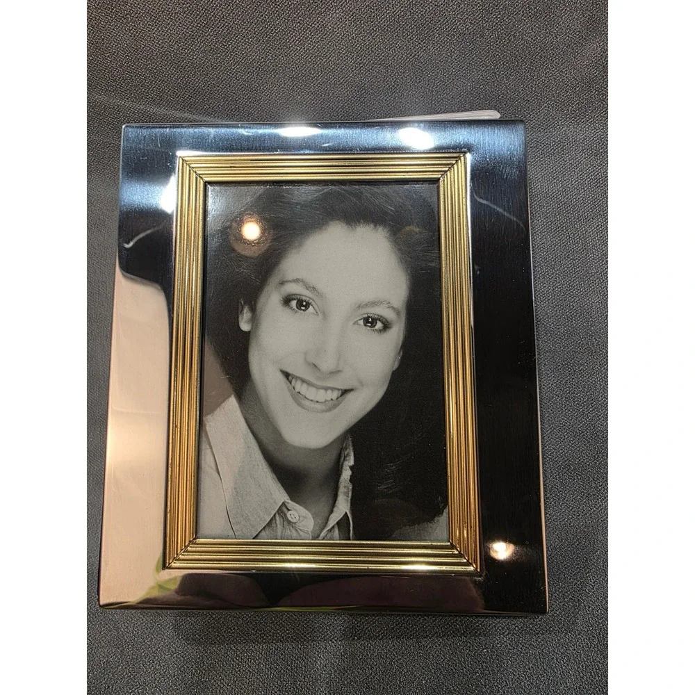 Silver and Gold Tone Metal Photo Album Picture Frame Navy Velvet 5x6.5